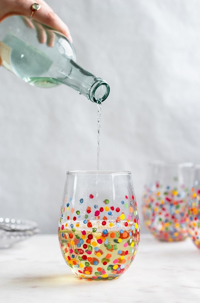 A water bottle decorated with glass paint