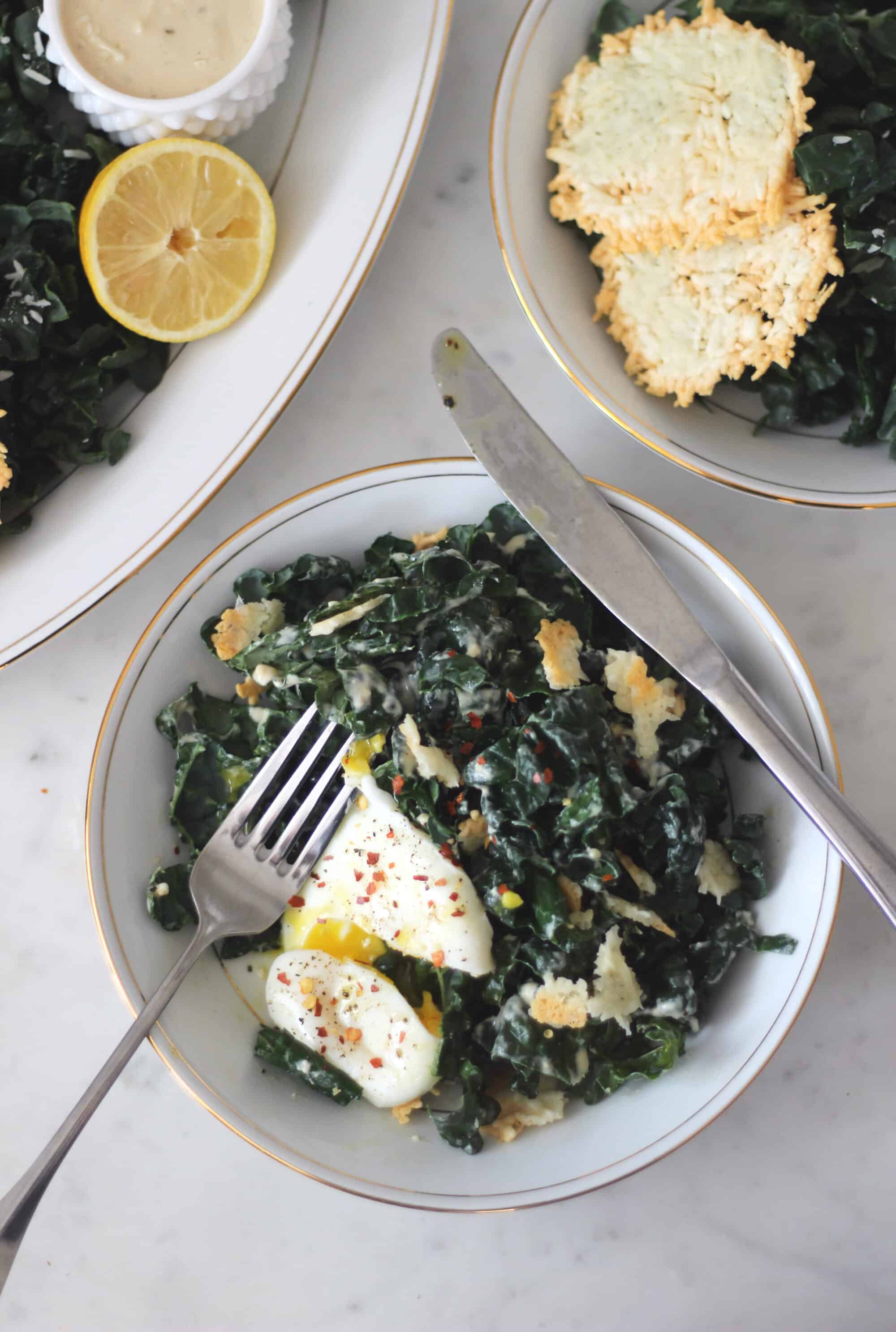 Kale Salad with Greek Yogurt Caesar Dressing