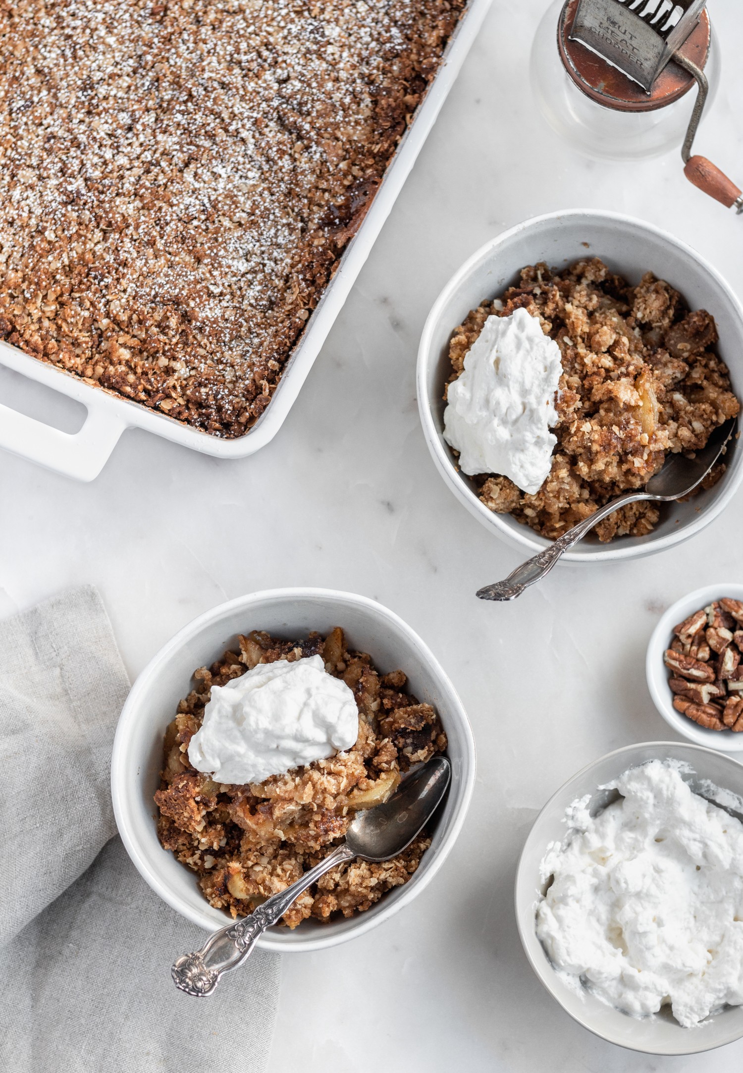 Apple crisp with Irish whiskey and a gluten free oat topping.