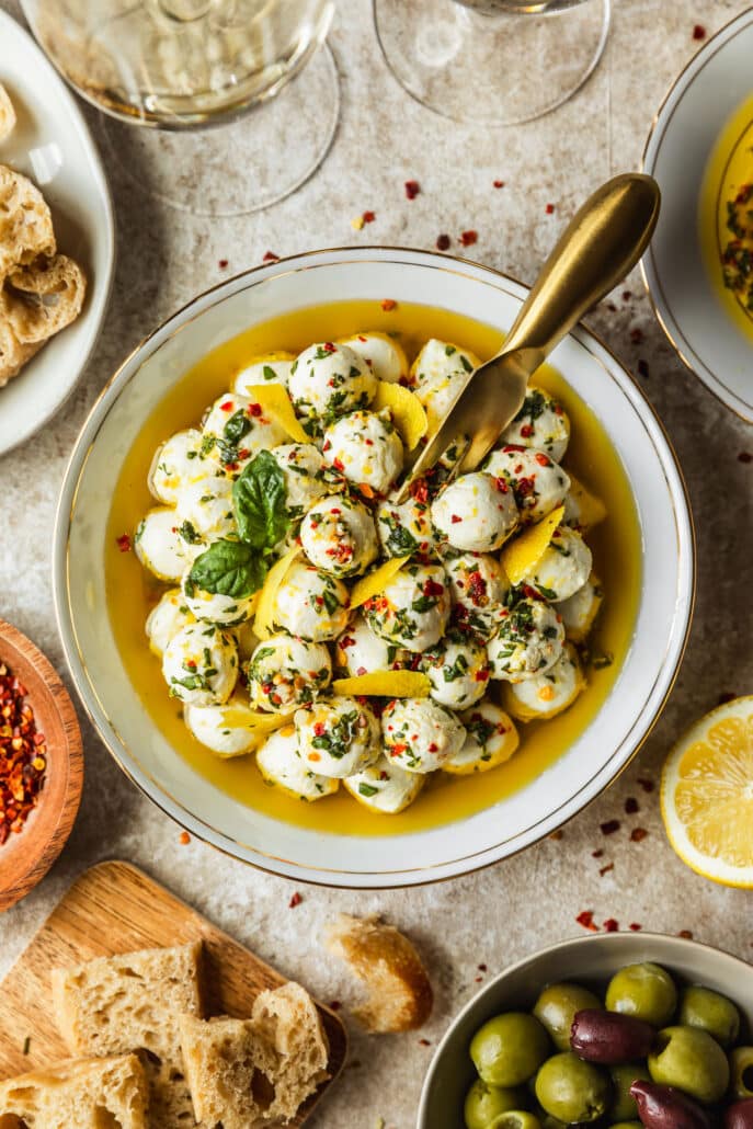 Marinated Mozzarella Balls with Basil & Lemon • Sunday Table